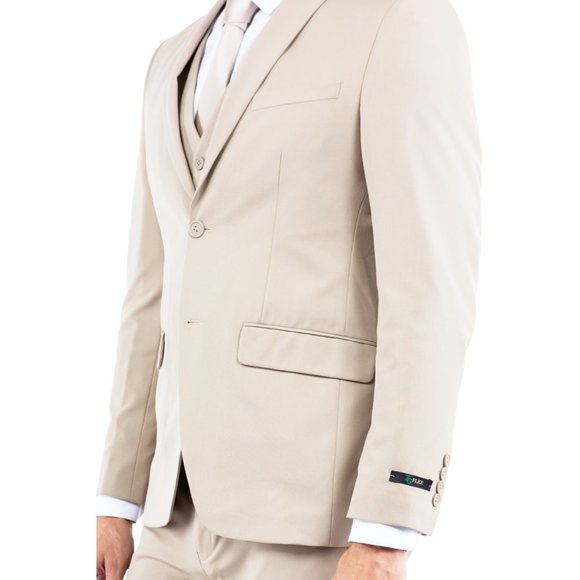 NEW 4-Way Stretch 3-Piece Men's Suit, Tan - Picture 6 of 9